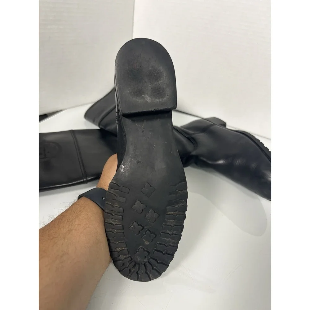 AUTHENTIC‎ TORY BURCH (7.5M) TALL BLACK LEATHER LOGOED BOOTS SEE DISCRIPTION
